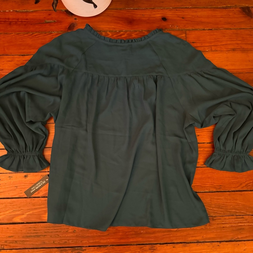 Zac & Rachel Dark Teal Peasant Lace Details Long Bell Sleeve Top Size 2X NWT - Picture 5 of 13